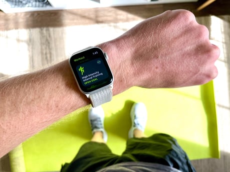 Close up of man's wrist with smart watch